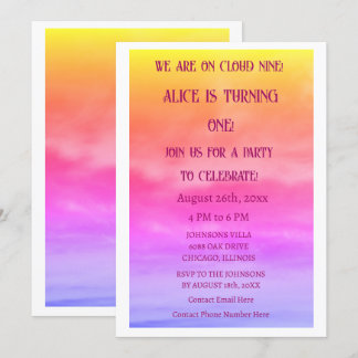 First Cloud Nine Birthday Party 1st Pink Artsy Einladung