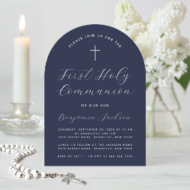 First Communion Arch Navy Blue Simple Script Boy Einladung