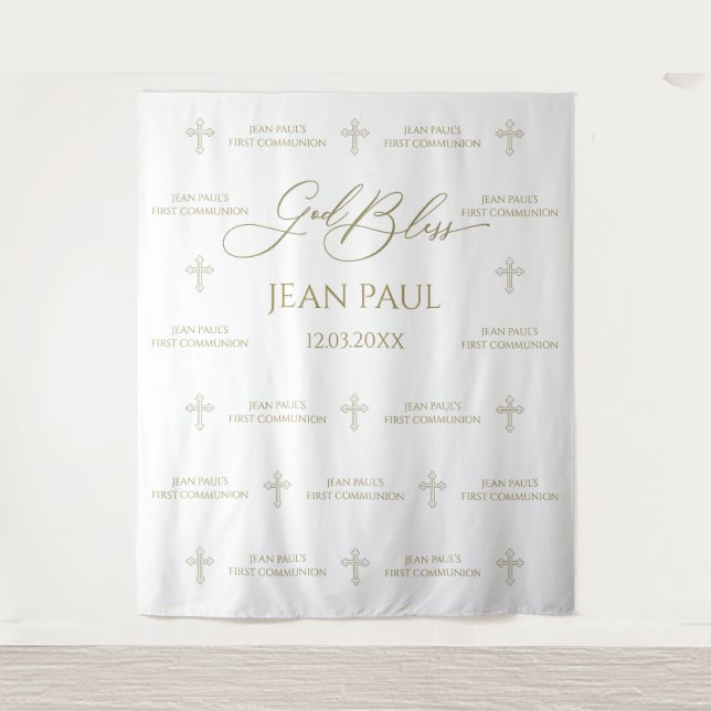 First Communion banner backdrop gold Wandteppich (Vorderseite)