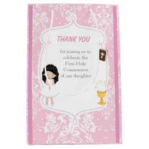 First Communion Black Hair Girl Danke Mittlere Geschenktüte
