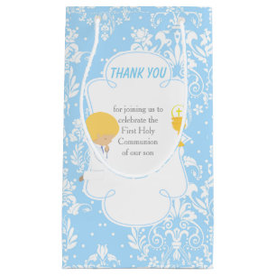 First Communion Blonde Hair Boy Danke Kleine Geschenktüte