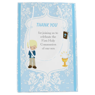 First Communion Blonde Hair Boy Danke Mittlere Geschenktüte