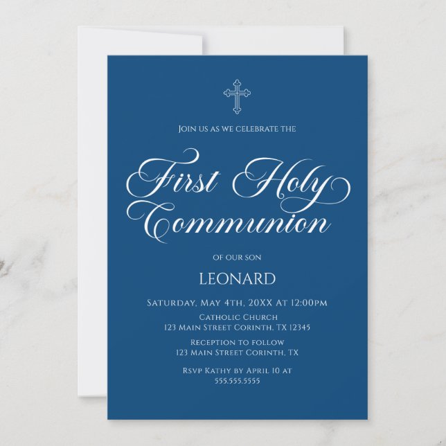 First Communion Blue Invitation Einladung (Vorderseite)