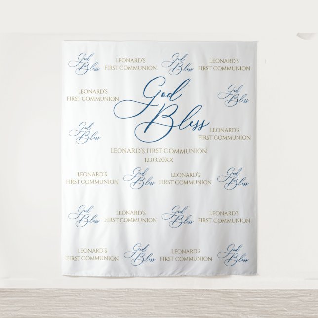 First Communion blue photobooth backdrop Wandteppich (Vorderseite)