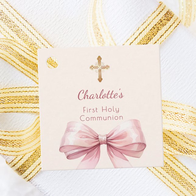 First Communion blush pink bow ivory cross DIY Geschenkanhänger (Von Creator hochgeladen)