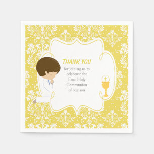First Communion Brünett Boy Gold Damask Serviette