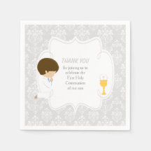First Communion Brünett Boy Silver Damask