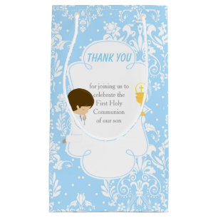 First Communion Brünett Hair Boy Vielen Dank Kleine Geschenktüte