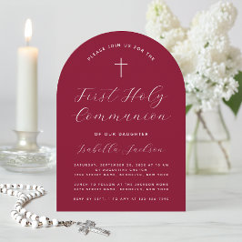 First Communion Burgundy Arch Simple Script Girl Einladung