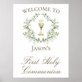 First Communion chalice crest greenery Poster