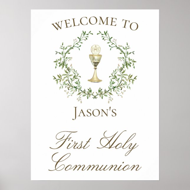 First Communion chalice crest greenery Poster (Vorne)