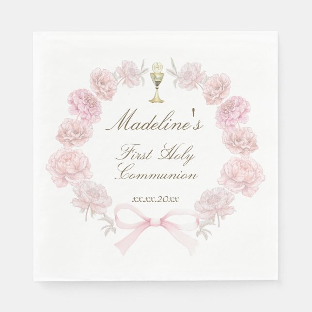 first communion delicate peonies frame serviette (Vorderseite)