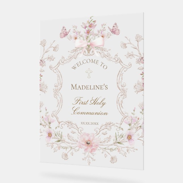 First Communion floral welcome Acrylschild (Winkel)