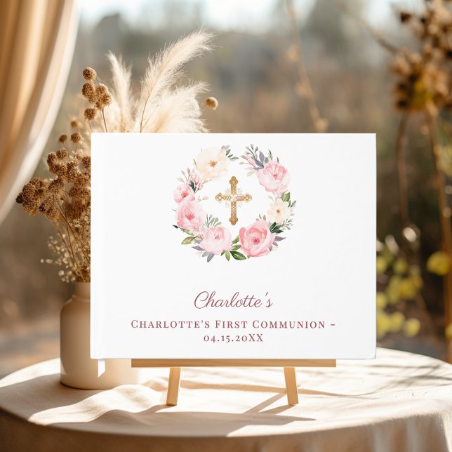 First Communion floral wreath pink girl Gästebuch (Von Creator hochgeladen)