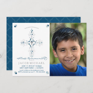 First Communion Foto Invitation Boy's, Custom Einladung