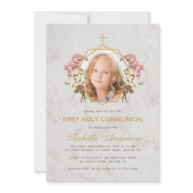 First Communion Girl Foto Rosa Orchid Marmor Gold