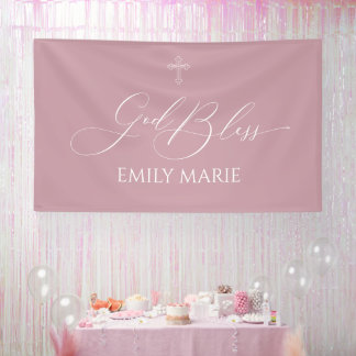 First Communion God Bless Mauve banner backdrop 