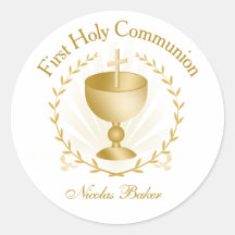 First Communion Gold Chalice Laurel Wreath Sticker