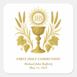 First Communion Gold Eucharist Chalice Quadratischer Aufkleber
