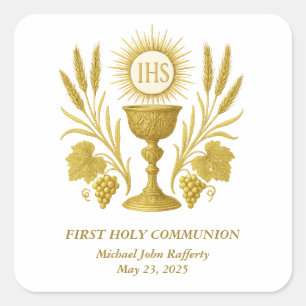 First Communion Gold Eucharist Chalice Quadratischer Aufkleber