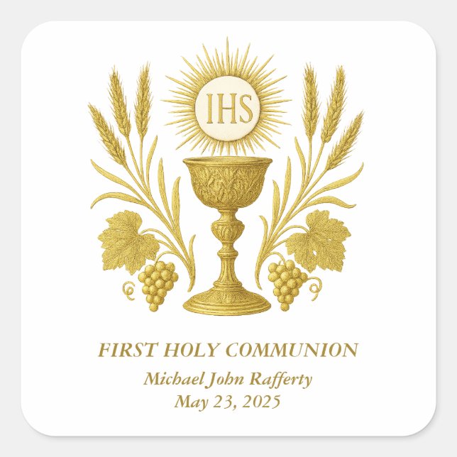 First Communion Gold Eucharist Chalice Quadratischer Aufkleber (Vorderseite)