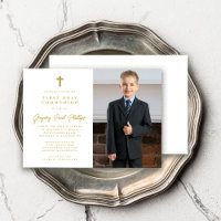 First Communion Gold White Minimalistisch Boy Foto