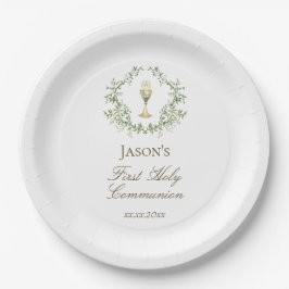 First Communion greenery crest chalice Pappteller