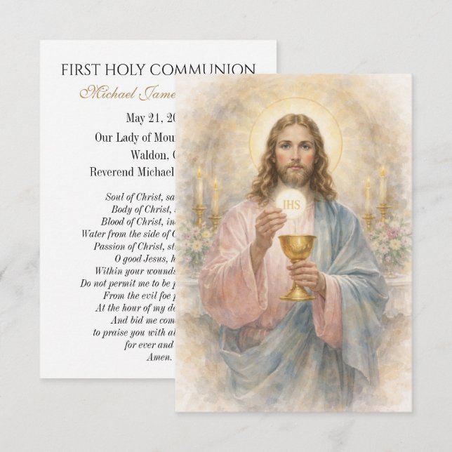 First Communion Jesus Eucharist Keepsake Prayer Ankündigung (Vorne/Hinten)