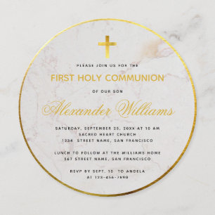 First Communion Marmor Schriftzug Faux Goldfolie R Einladung