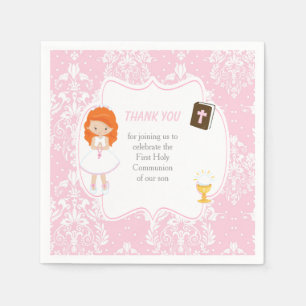 First Communion Red Hair Girl Danke Serviette