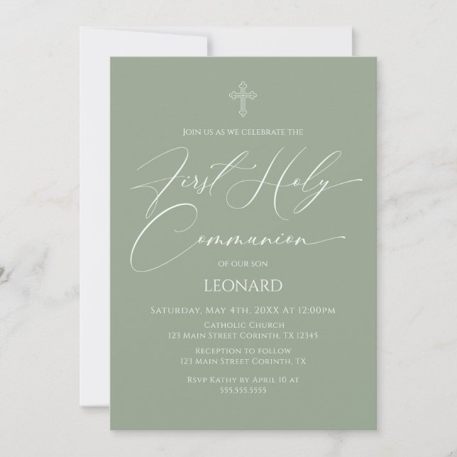 First Communion Sage Invitation Einladung (Vorderseite)
