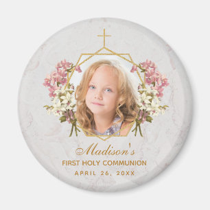 First CommunityGirl Foto Floral Gold Pink Orchid Magnet