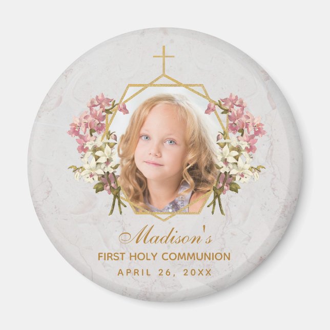 First CommunityGirl Foto Floral Gold Pink Orchid Magnet (Vorne)