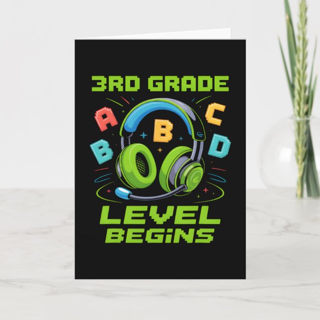 First Day Of 3rd Grade Level Begins Shirt Gamer Bo Karte (Vorderseite)
