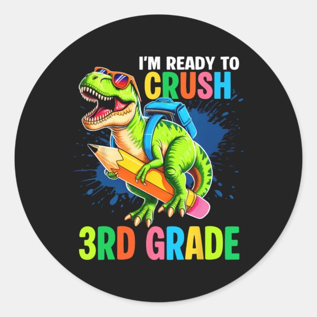 First Day Of 3rd Grade Shirt Boys Dinosaur Back To Runder Aufkleber (Vorderseite)