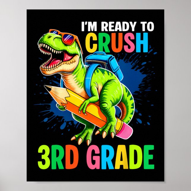 First Day Of 3rd Grade Shirt Boys Dinosaur Ck To S Poster (Vorne)