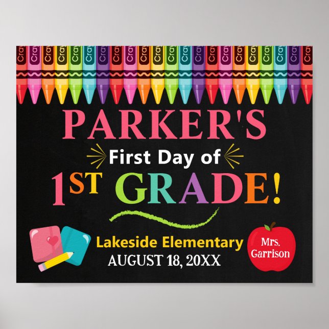 First Day of First Grade School Sign -  Girl 1st Poster (Vorne)