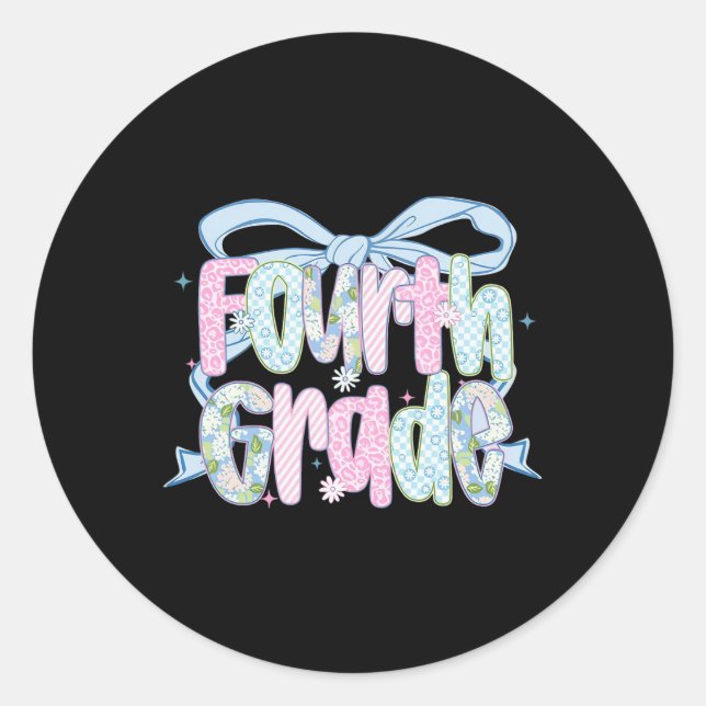 First Day Of Fourth Grade Floral Bundle For Teache Runder Aufkleber (Vorderseite)