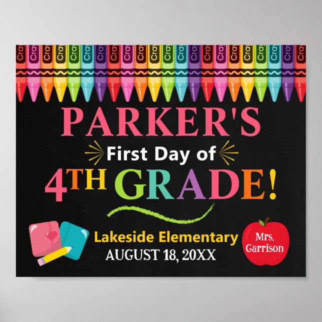 First Day of Fourth Grade School Sign - Girl 4th Poster (Vorne)