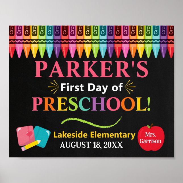 First Day of Preschool School Sign - Girl PreK  Poster (Vorne)