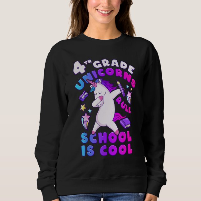 First Day of School, Girl 4th Grade, Unicorn, Back Sweatshirt (Vorderseite)