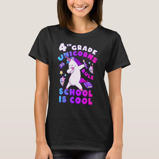 First Day of School, Girl 4th Grade, Unicorn, Back T-Shirt (Vorderseite)
