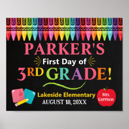 First Day of Third Grade School Sign - girl 3rd Poster