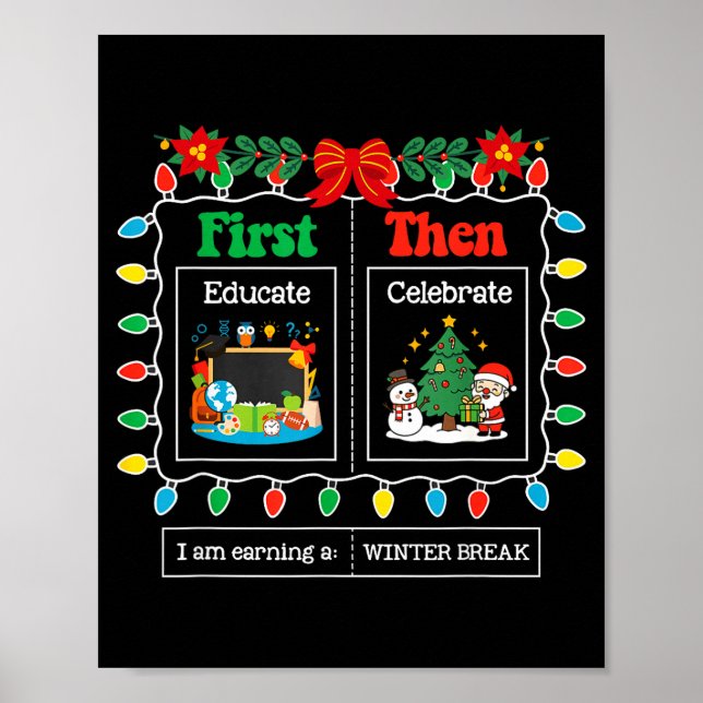 First Educate Then Celebrate Winter Break Christma Poster (Vorne)