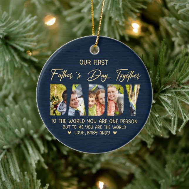 First Father’s Day with Daddy – Custom Photo Gift Keramik Ornament (Baum)