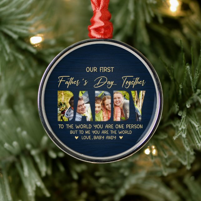 First Father’s Day with Daddy – Custom Photo Gift Ornament Aus Metall (Baum)