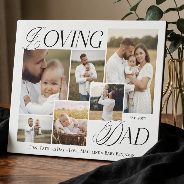 First Fathers Day Loving Dad Elegant Photo Collage Fotoplatte (First Fathers Day Loving Dad Elegant Photo Collage Plaque)