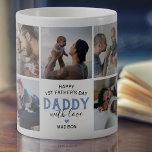 First Father's Day Photo Collage Kaffeetasse<br><div class="desc">Celebrate your first Father's Day with this unique mug featuring nine slots for you to fill with your own favorite family photos. With the saying "Happy 1st Father's Day Daddy" and a sweet heart design, it's the perfect way to add a personal touch to your special day. Plus, you can...</div>