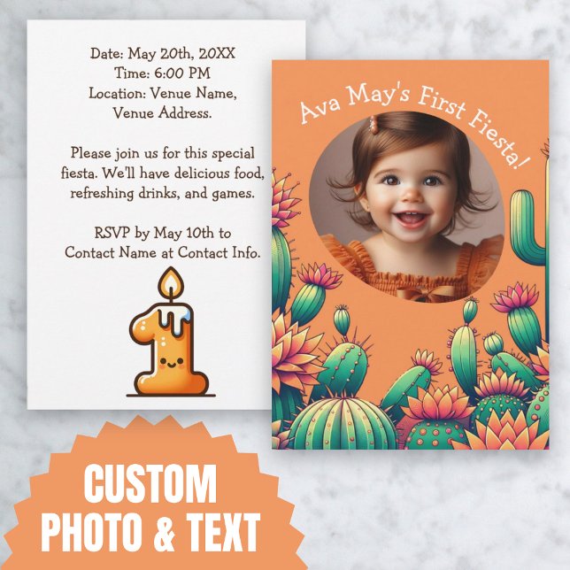 First Fiesta Cactus Birthday Custom Foto Einladung (First Fiesta Cactus Birthday Custom Photo Invitation)