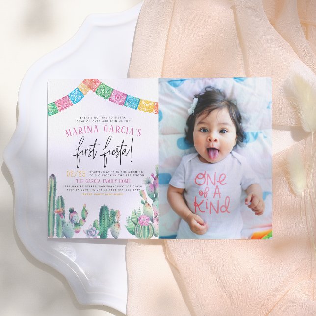 First Fiesta Cactus succulent Girl Birthday Foto Einladung (Von Creator hochgeladen)